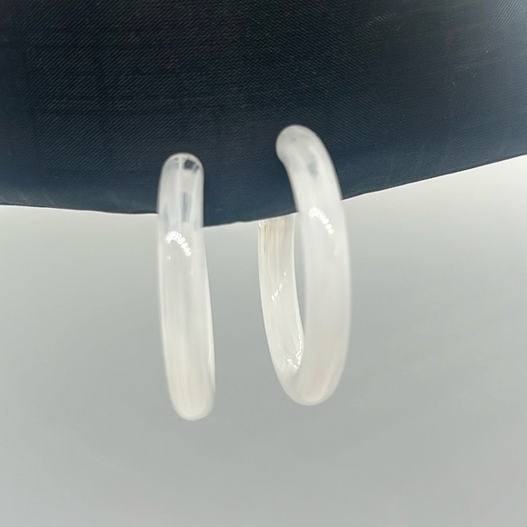 Chunky White Acrylic Hoop Earrings | Lucite Resin Hoops | Statement Jewelry - Picture 8 of 16